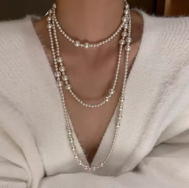 Dlhý viacvrstvový perlový náhrdelník