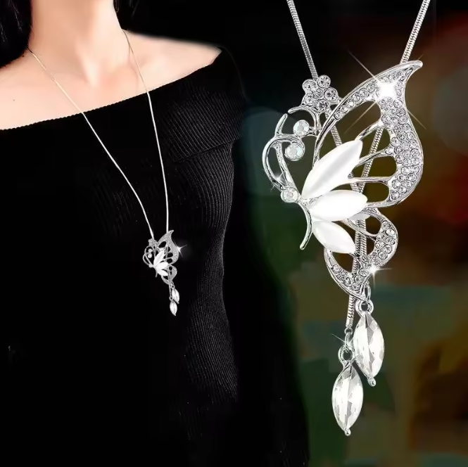 Dámsky dlhý náhrdelník Motýľ s opálom Typ: Typ 2