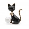 Brož černá Kočka s perlou