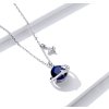 Stříbrný náhrdelník Blue Planet – modrá planeta Saturn s měsícem