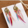 Boho klipsové náušnice se střapci, barevnými pírky a korálky – zlaté / stříbrné