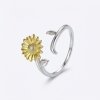 Stříbrný nastavitelný prsten Slunečnice se zlaceným detailem