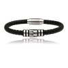 Moderní pánský náramek z černé kůže a oceli 1