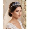 Svadobná tiára s modrými a čírymi kryštálmi – korunka do vlasov s hrebienkami