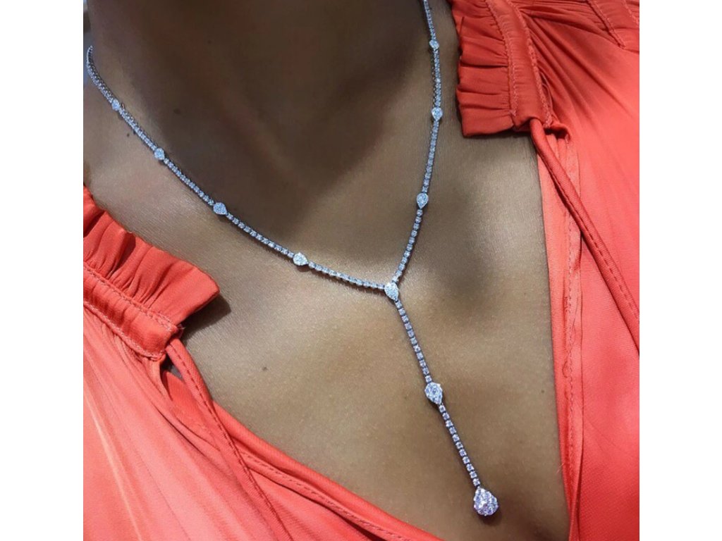 Dámský krystalový náhrdelník KAPKA - postříbřený - Bižuterie TOP CZ