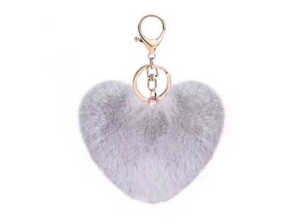 Přívěsek na klíče, kabelku plyšové Srdce - šedá