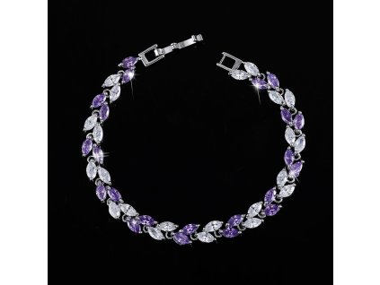 Luxusní dámský náramek Leaf Purple Zirkon - postříbřený