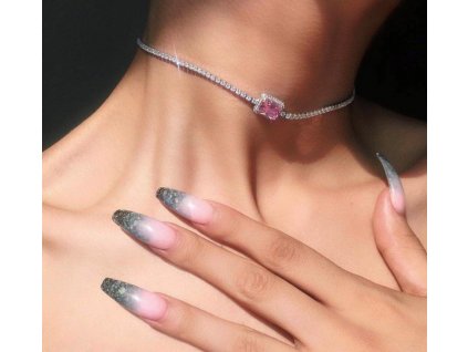 Dámský choker náhrdelník PINK CRYSTAL - postříbřený