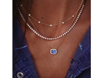 39240 vintage vicevrstvy nahrdelnik s privesky blue crystal