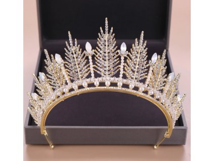 39831 luxusni korunka tiara do vlasu crystal diadem pozlacena