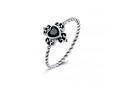 Prsten Black Zircon Heart - Stříbro 925 (Velikost prstenu 57mm)