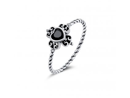 Prsten Black Zircon Heart - Stříbro 925