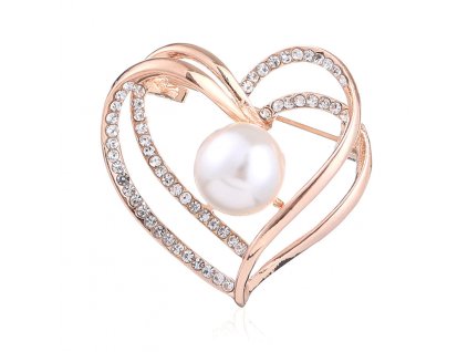 Elegantní brož Srdce s perlou (Druh barvy Zlatá růžová)