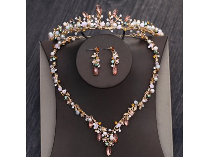 40758 luxusni svatebni set pink crystal pozlacena