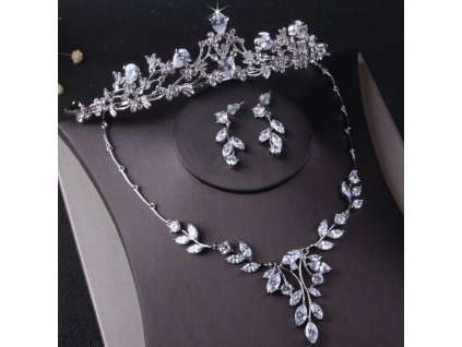 40764 luxusni svatebni set zircon leaves postribrena