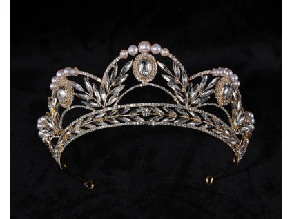 41346 barokni svatebni tiara korunka gold crystal pozlacena