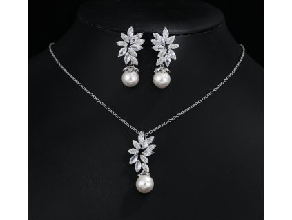 Luxusní souprava Delicate Zirconia s perlou - bílé pozlacení