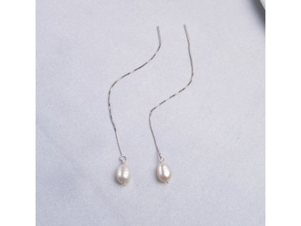 Řetízkové náušnice s přírodní sladkovodní perlou - Stříbro 925