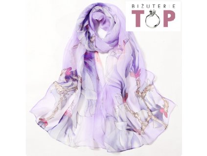 Dámský elegantní šátek s fialovými květy