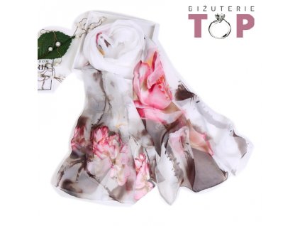 Dámský elegantní šátek s růžovou květinou