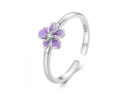 Prsten fialový Květ - Stříbro 925