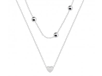 Dvojitý nerezový náhrdelník s perličkami a přívěskem Srdce