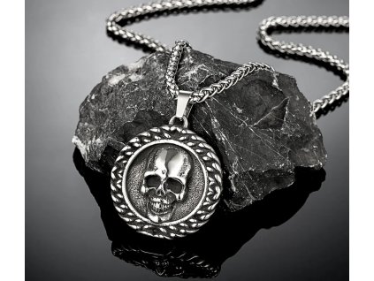 Rockový náhrdelník z nerezové oceli s přívěskem Lebka
