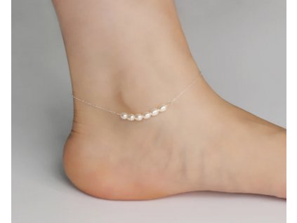 Řetízek na nohu s přírodními sladkovodními perlami - Stříbro 925