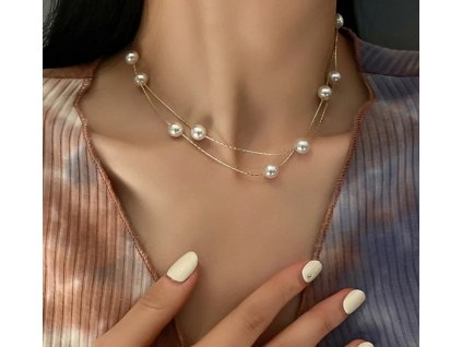 Módní náhrdelník s perlami Pearl Star - pozlacený