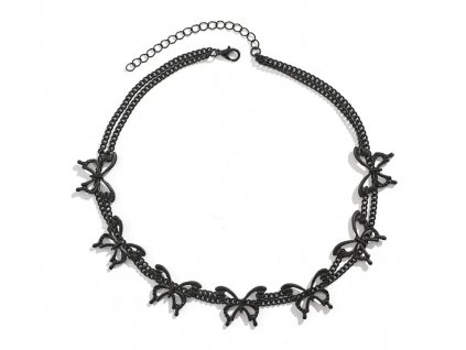 Gotický dámský dvojitý náhrdelník s přívěsky Motýlů - černý