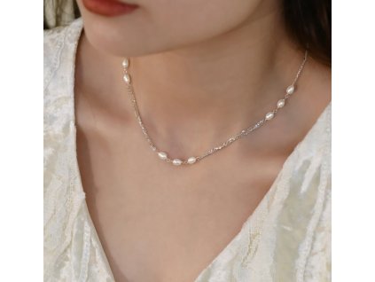 Náhrdelník choker s přírodními sladkovodními perlami Elegance - Stříbro 925