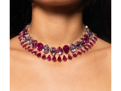 Krystalový dvouvrstvý choker náhrdelník - růžový