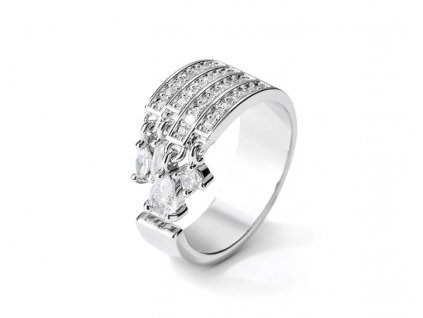 Široký zirkonový prsten s přívěsky - postříbřený