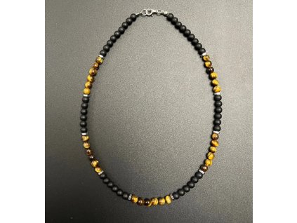 Pánský náhrdelník z kamenných korálků - tygří oko