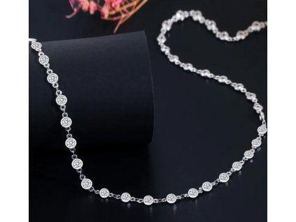 Módní dlouhý náhrdelník se zirkony Round - bílé pozlacení