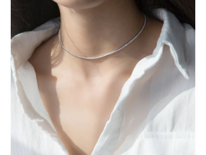 Stříbrný náhrdelník choker se zirkony Simple - Stříbro 925