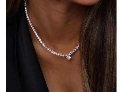Dámský choker náhrdelník s krystaly Slza - postříbřený