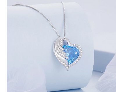 Náhrdelník s přívěskem modrého zirkonového Srdce - Stříbro 925