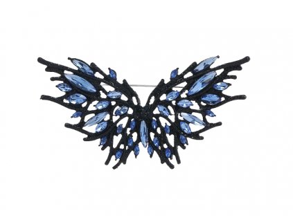 Brož černý Motýl s modrými krystaly