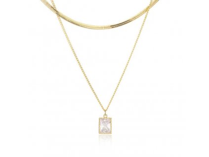 Pozlacený dvouvrstvý náhrdelník s přívěškem obdélníkového krystalu