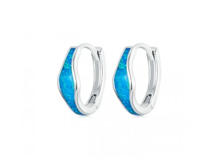 Náušnice kroužky s modrým opálem - Stříbro 925