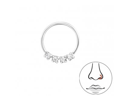 Piercing do nosu kroužek s krystaly - Stříbro 925