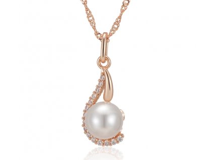 Náhrdelník s perlovým přívěskem - růžové pozlacení