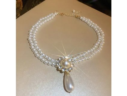 Choker perlový náhrdelník s krystalovým Květem