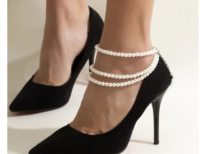 Trojitý řetízek na nohu z bílých perel