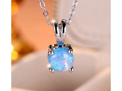 Dámský náhrdelník s modrým kulatým opálem - postříbřený