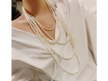 Módní pětivrstvý perlový náhrdelník