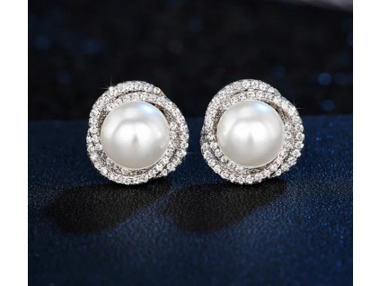 Postříbřené puzetové náušnice s bílou perlou