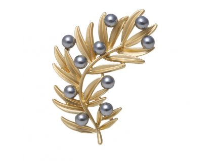 Brož Zlatá Větvička s šedými perlami