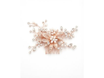 Ozdobný hřeben do vlasů s perlovými květy a krystaly